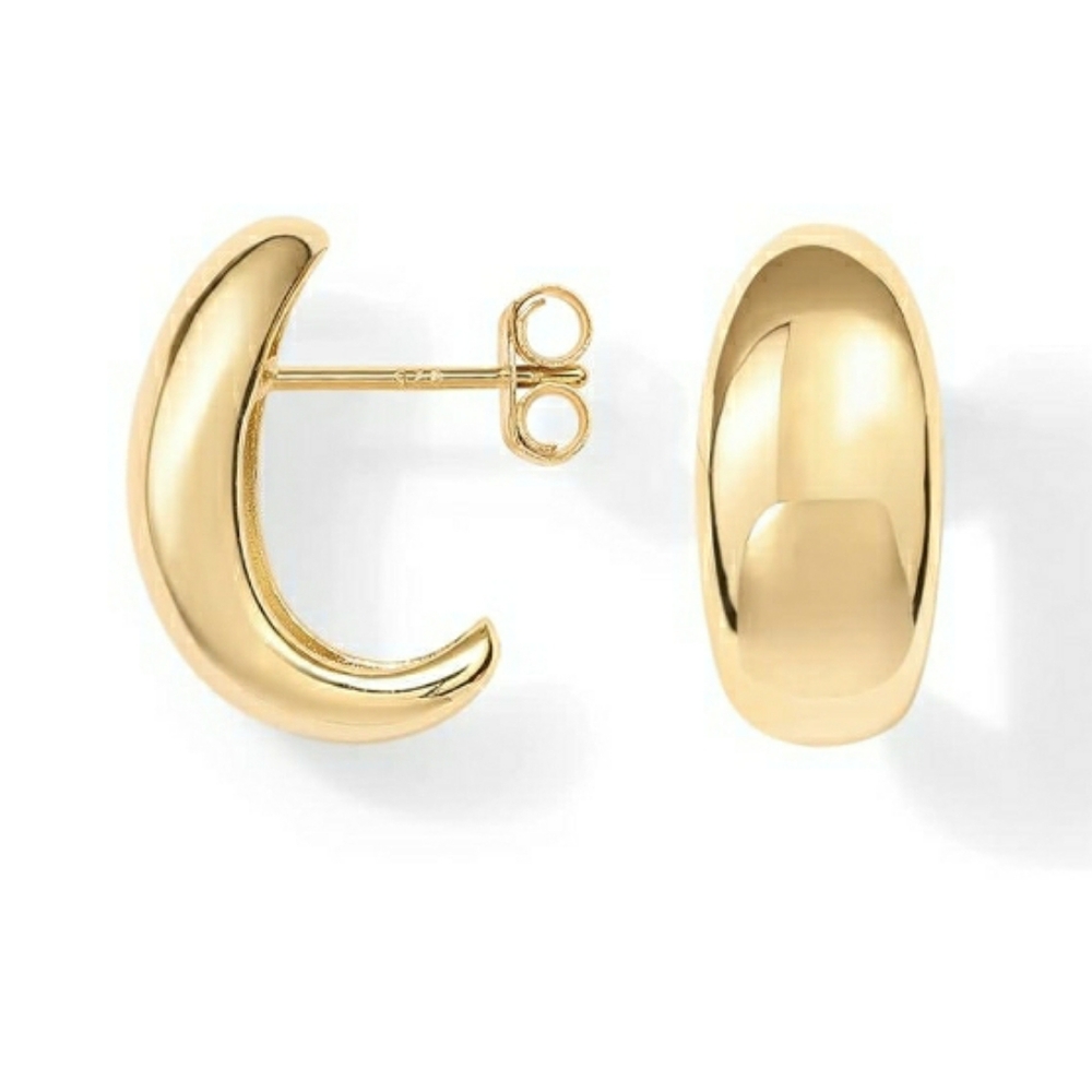 14K Gold Plated 925 Sterling Silver Post Gold Dome Huggie Hoop Earrings